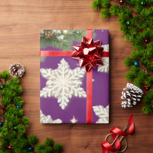 Papier Cadeau Flocons de neige et branches de pin