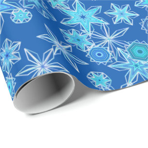 Papier Cadeau Flocons de neige géométriques modernes, bleu de