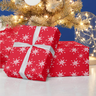 Papier Cadeau Flocons de neige géométriques rouges blancs