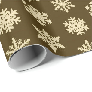 Papier Cadeau Flocons de neige Ikat - Beige et marron chocolat