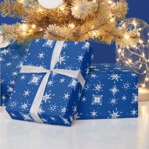 Papier Cadeau Flocons de neige Mélange Géométrique Bleu