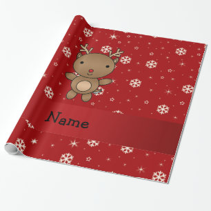 Papier Cadeau Flocons de neige nommés personnalisés de rouge d