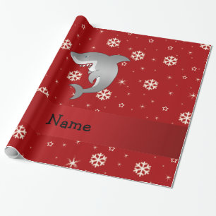 Papier Cadeau Flocons de neige nommés personnalisés de rouge d