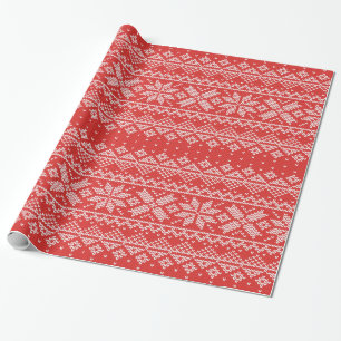 Papier Cadeau Flocons de neige rouges et blancs d'hiver de Knit