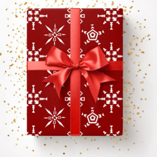 Papier Cadeau Flocons de neige rouges festifs Noël