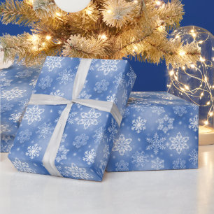 Papier Cadeau Flocons de neige sur fond bleu hivernal