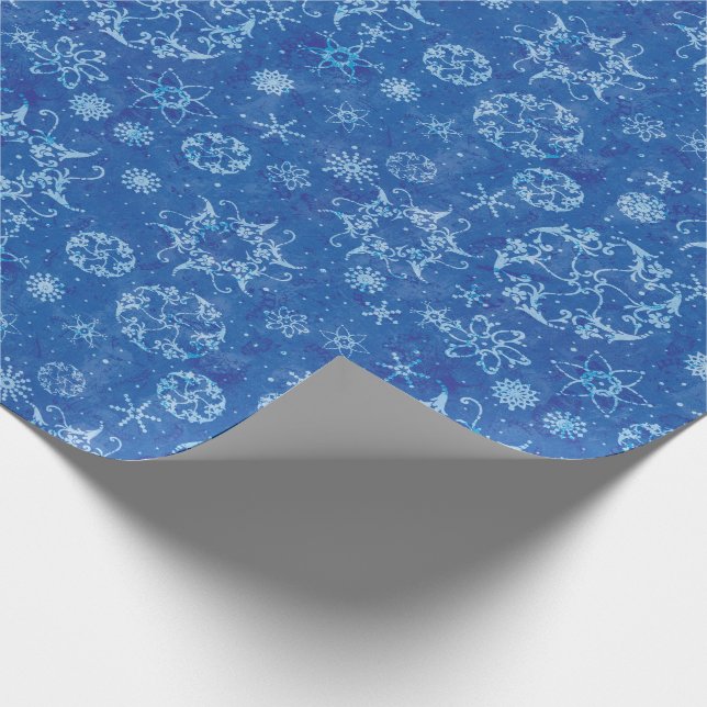 Papier Cadeau Flocons de neige sur le bleu (Coin)