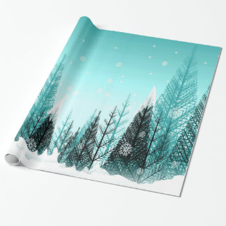 Papier Cadeau Flocons de neige tombant dans la forêt d'hiver