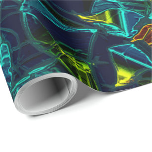 Papier Cadeau Flor virtuel em azul gradiente, estilhaçada