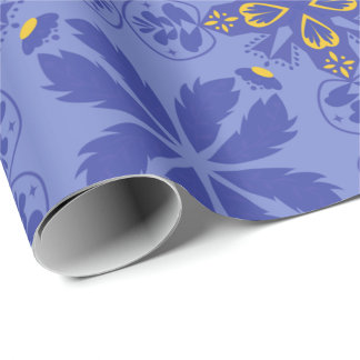 Papier Cadeau floral and geometric pattern in gold and blue 
