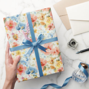 Papier cadeau floral aquarelle bohème chic aux fle