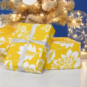 Papier Cadeau Floral blanc sur Arrière - plan de printemps jaune