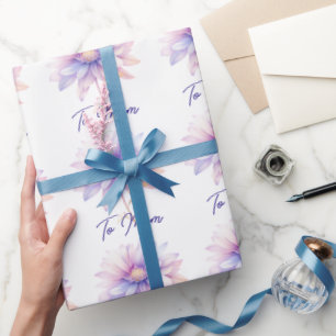 Papier Cadeau Floral bleu et violet à maman