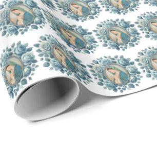 Papier Cadeau Floral Bleu Vierge Marie - Marian