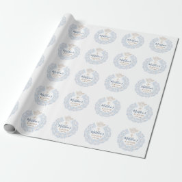Papier Cadeau Floral Blue Baby Angel Croix Baptême