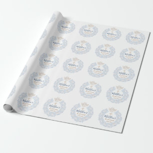 Papier Cadeau Floral Blue Baby Angel Croix Baptême