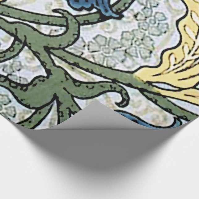 Papier Cadeau Floral Blue Flowers Lily Valley Répétition (Coin)