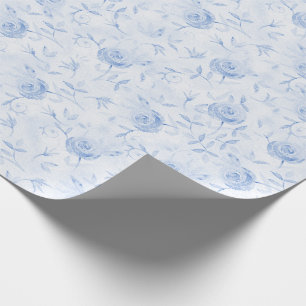 Papier Cadeau Floral Blue Roses Elegant Mariage damassé