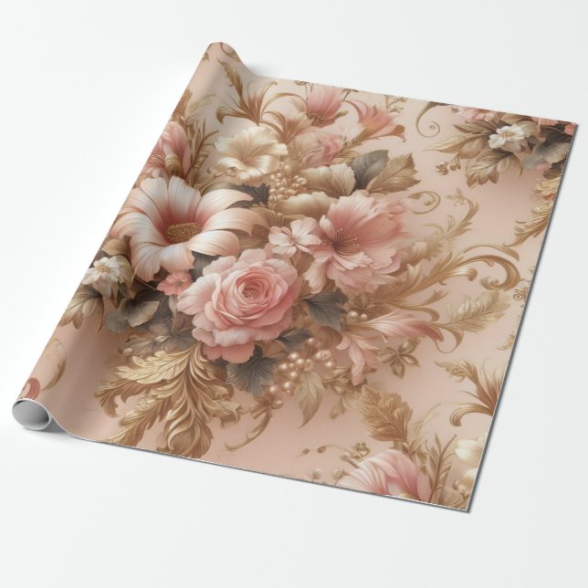 Papier cadeau floral, Blush Pink Gold Blush (Déroulé)
