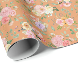 Papier Cadeau Floral Boho d'été sur Orange