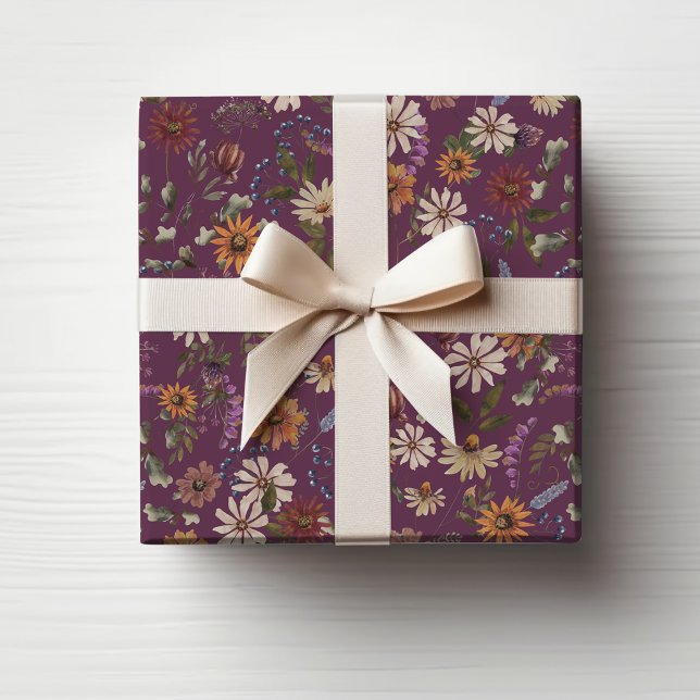 Papier Cadeau Floral Bourguignon (Burgundy Floral Wrapping Paper
)