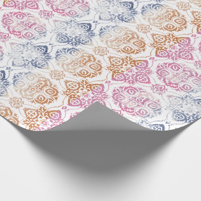 Papier Cadeau Floral Chic Boho Aquarelle rose et bleu (Coin)
