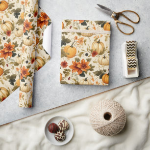 Papier Cadeau Floral citrouille