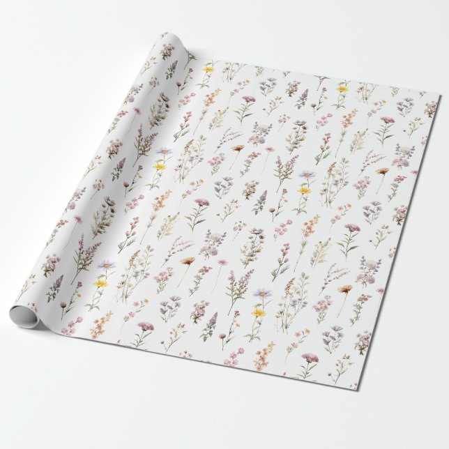 Papier Cadeau Floral de Fête des mariées Fleur sauvage violette  (Déroulé)
