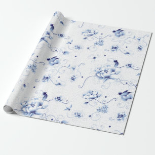 Papier Cadeau Floral de la Chinoisérie Rose aux oiseaux bleus