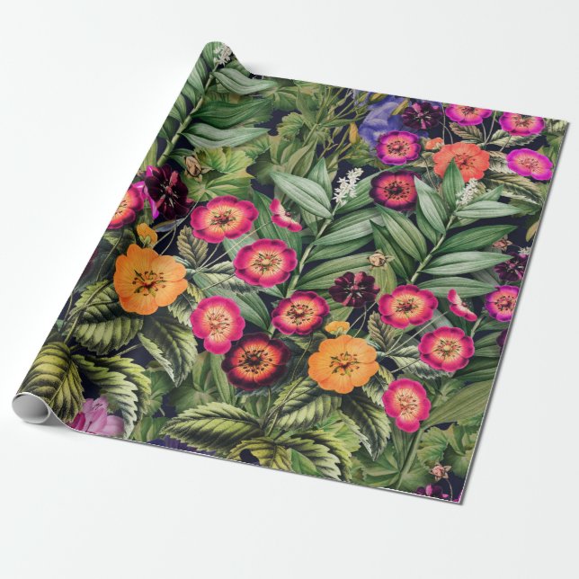 Papier Cadeau Floral de prairie rose (Déroulé)