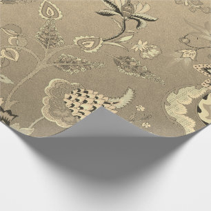 Papier Cadeau Floral Delicate Oriental Garden Gold Sepia Foxier