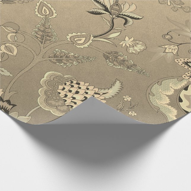 Papier Cadeau Floral Delicate Oriental Garden Gold Sepia Foxier (Coin)