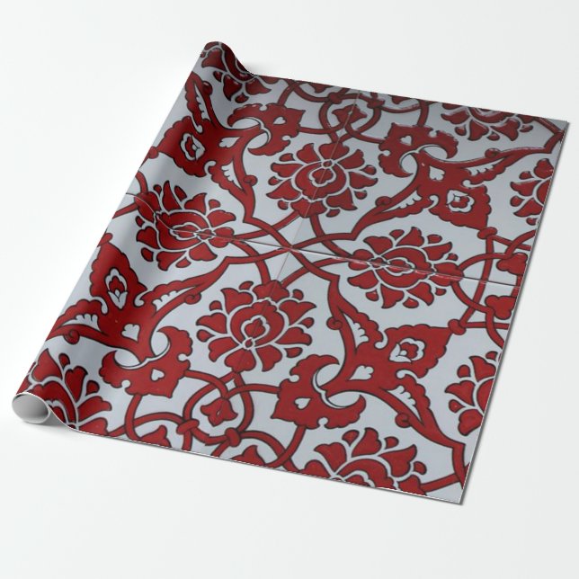 Papier Cadeau Floral en céramique rouge turque (Déroulé)
