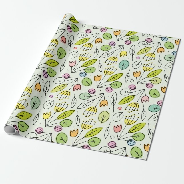 Papier Cadeau Floral en pastel et feuille 2 (Déroulé)