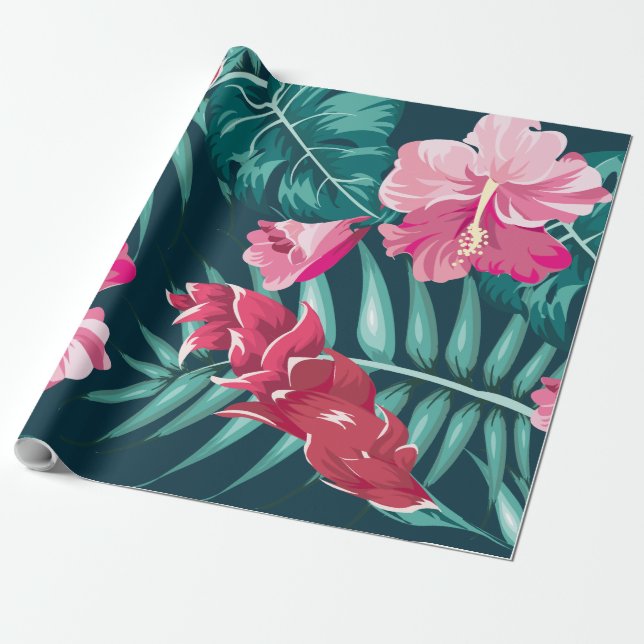 Papier Cadeau Floral Exotique Été (Déroulé)