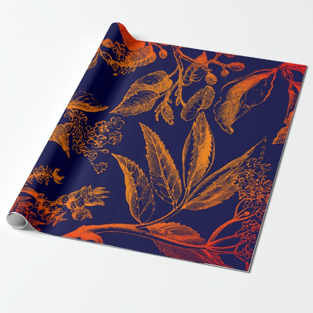 Papier Cadeau Floral Feuille Orange de la marine moderne (Déroulé)