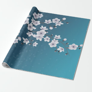 Papier Cadeau Floral Fleur de cerisier bleu foncé