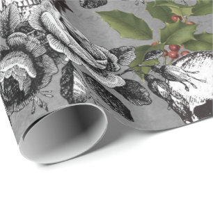 Papier Cadeau Floral gothique Grunge Motif crâne de Noël