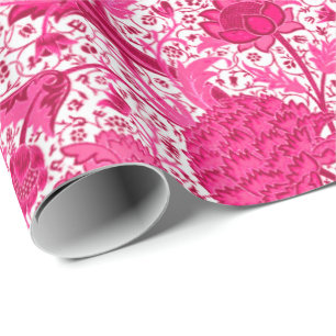 Papier Cadeau Floral Jacobean de William Morris, rose de fuchsia