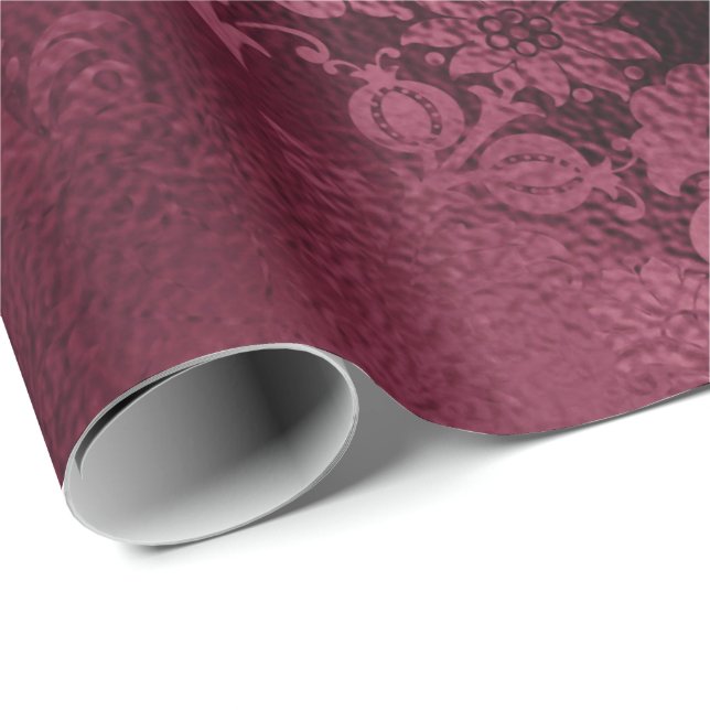 Papier Cadeau Floral Marsala Parties scintillant de la mariée Bo (Coin rond)