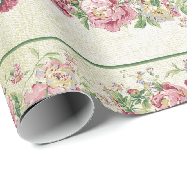 Papier Cadeau Floral Mint Green Roses rose Pearly Pastel Vip (Coin rond)