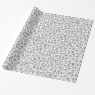 Papier Cadeau Floral noir et blanc