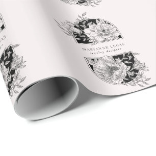 Papier Cadeau Floral noir et blanc élégant