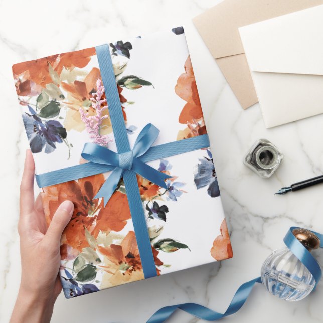 Papier Cadeau Floral orange et bleu (Cadeaux)
