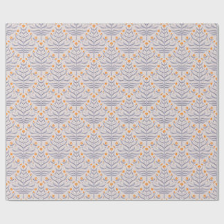 Papier cadeau floral ramifié gris et jaune