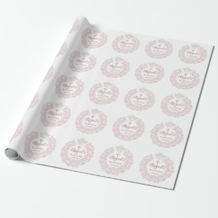 Papier Cadeau Floral rose Baby Angel Croix Baptême