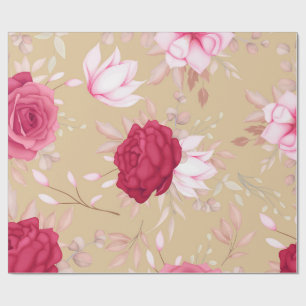 Papier Cadeau floral rose marron