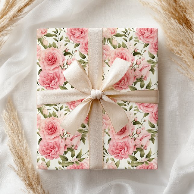 Papier Cadeau Floral rose pastel (Créateur téléchargé)
