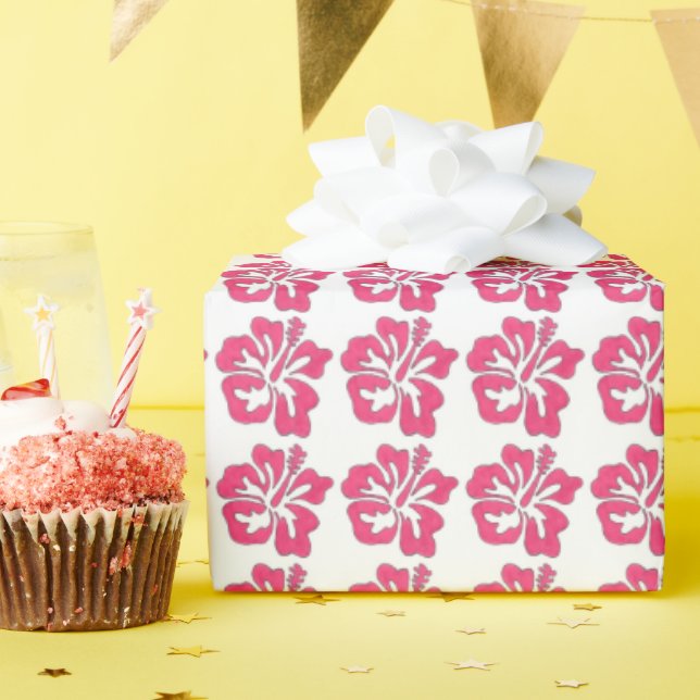 Papier Cadeau Floral rose Tropical Hawaiian Luau Hibiscus (Fête d'anniversaire)