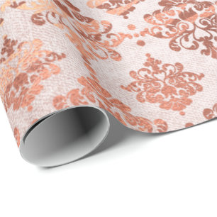 Papier Cadeau Floral royal métallique noir de cuivre rose de